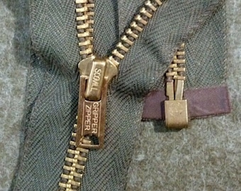 Genuine: Vintage ca.1950-70's NOS/"Scovill Gripper Zipper USA" Separating/#5 Metal=21in Brass/Olv Grn Brn H.B.Twill Cotton/Coat,Jacket,Vest.