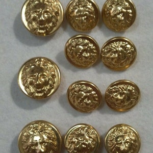 Vtg; nos/WATERBURY BUTTON SET: &quot;Lion Head&quot;/Gold Metal/Single Breast 3-Btns & Sleeve 8-Btns/For Men&#39;s Blazer Jacket
