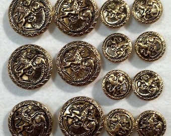 Vtg; nos/WATERBURY BUTTON SET "Crowned By Lion"/Gold Metal,Blackened Background/Double Breast 6-Btns & Sleeve 8-Btns/For Men's Blazer Jacket