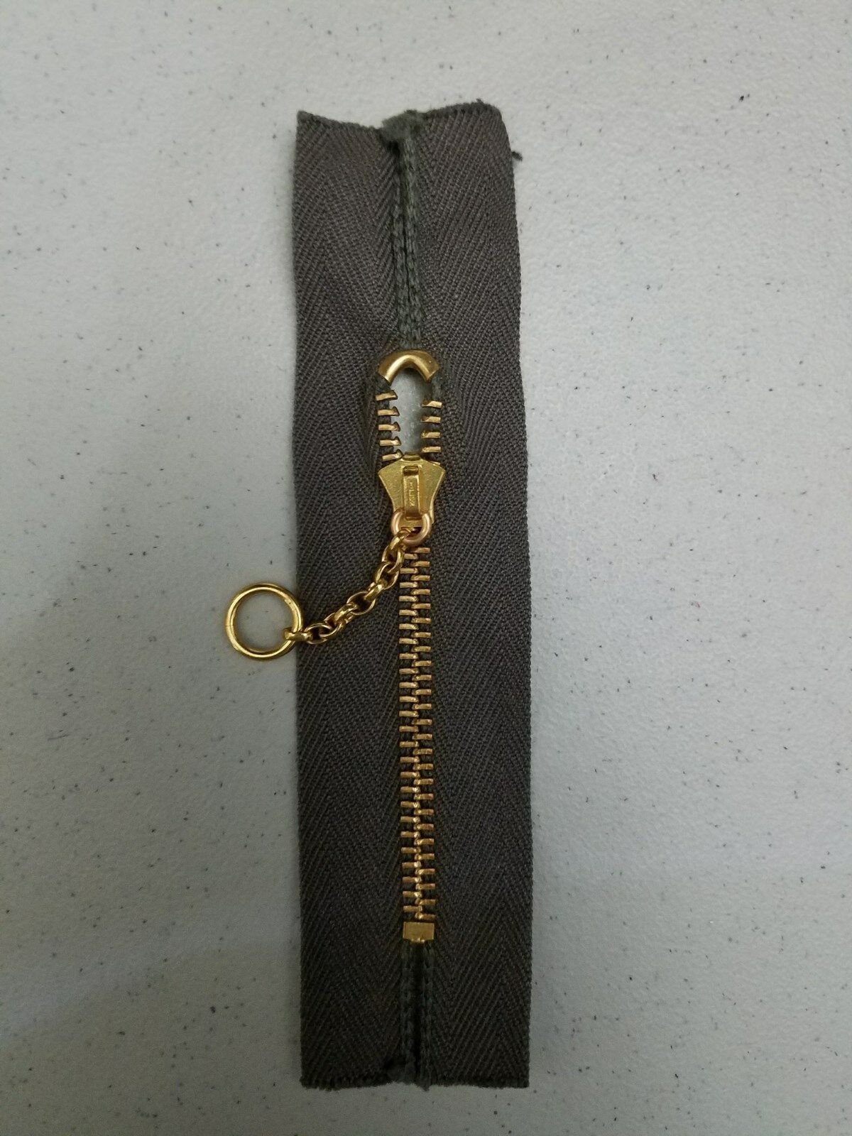 Genuine: Vintage Ca.1970's Nos/talon USA/RING CHAIN Slider Zipper W. Closed  Ends/medium Duty 3 Metal3in Brass/gray Cotton/pocket,purse. 