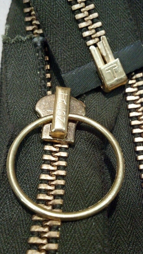 Genuine: Vintage Ca.1970's Nos/talon USA Pull RING Separating Zipper/heavy  Duty10metal31in Brass/olive Cotton/coat,jacket,leather,parka. 