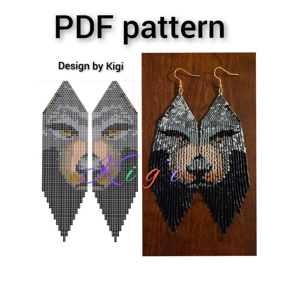 Beaded fringe earrings pattern, bear, PDF file, unique design