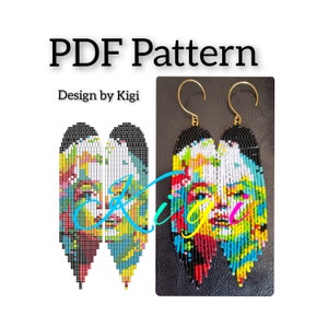 Beaded fringe earrings pattern, Marilyn Monroe, PDF file, abstract colors, unique design