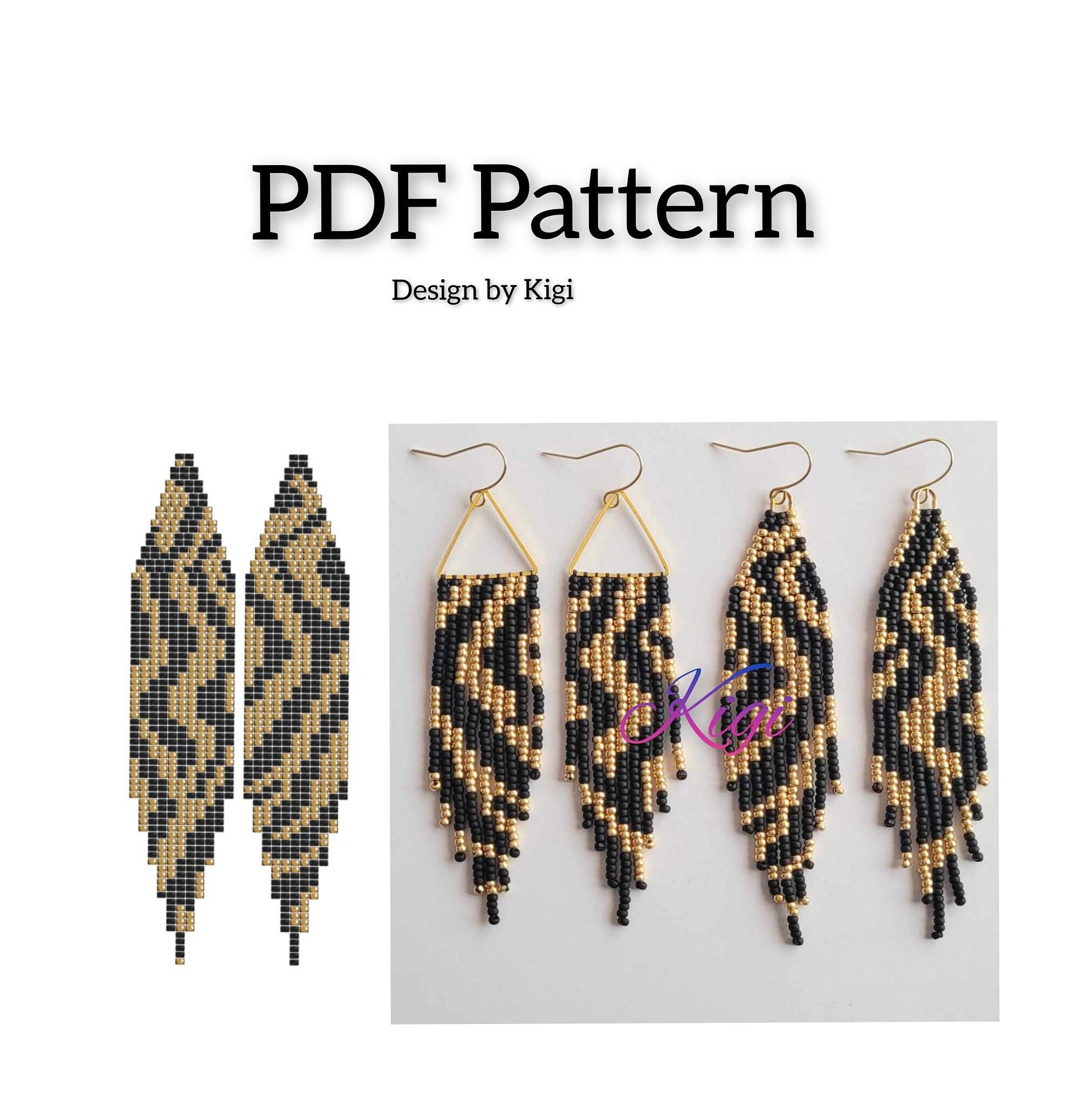 Pattern Mistmiatched Abstract Mismatched Black and Gold Earrings Pattern - Etsy