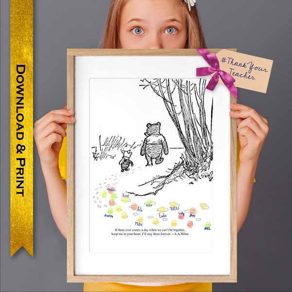 Winnie the Pooh Fingerprint Art, Thumbprint Art, Teacher Gift, Best Teacher Ever, Digital Download by BexPrintables