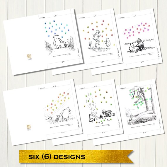 プーさんの指紋アートセット：先生への感謝カード6枚（PDF、5x7インチ