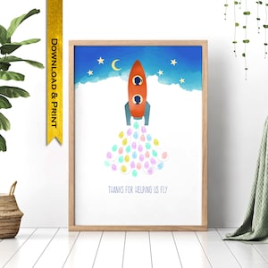 Cartaz de arte com impressão digital, presente de agradecimento ao professor, projeto de arte com impressão digital de foguete, download digital por BexPrintables