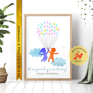 Fingerprint Guestbook Alternative, Balloon Poster PDF, Personalized Gift for Baby Shower, Birthday or Christening, Made To Order