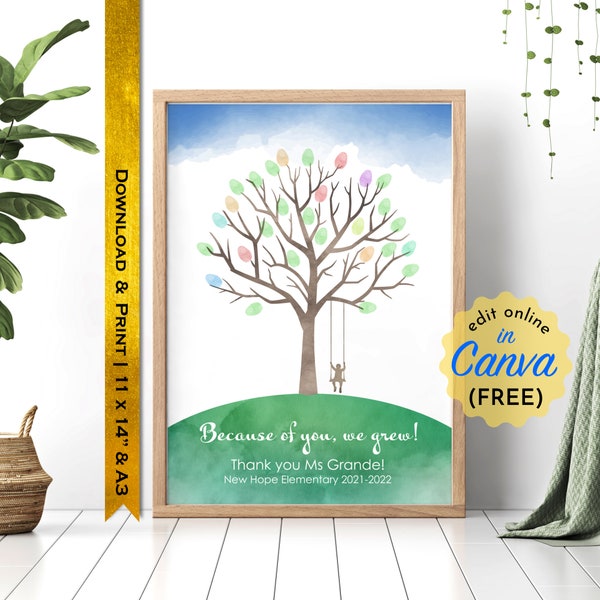 Fingerprint Poster Canva Template, Tree Guestbook Alternative, Printable Art, Personalized Teacher Gift Ideas by BexPrintables