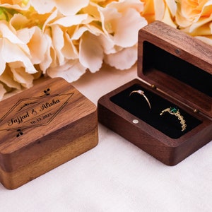 Engraved Wooden Ring Box, Walnut Wood Ring Box, Custom Wedding Ring Box, Engagement Ring Box, Ring Bearer Ring Box, Ring Holder, Jewelry Box