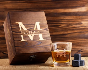 Personalized Whiskey Glass Set with Wooden Box, Groomsmen Gift, Best Man Gift, Groomsman Proposal, Boyfriend Gift, Gifts for Men