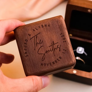 Personalized Wedding Ring Box Custom Wood Ring Box Engagement Ring Box Ring Bearer Single Slot Ring Box Proposal Engraved Ring Holder