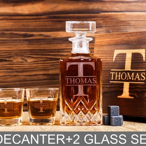 Personalized Whiskey Glass Set with Wooden Box, Groomsmen Gift, Best Man Gift, Groomsman Proposal, Boyfriend Gift, Gifts for Men Decanter+2 Glass Set