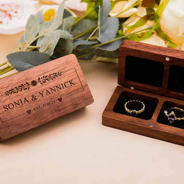 Personalized Wedding Ring Box, Engraved Walnut Engagement Proposal Ring Box, Ring Box Proposals, Custom Rustic Ring Bearer Box, Ring Storage