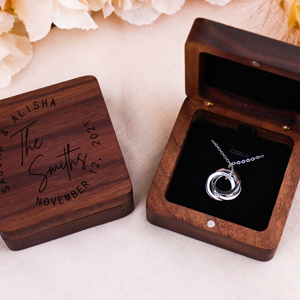 Custom Jewelry Box made of black walnut, Vintage Wooden Elegant necklace box, Gift for her, personalized anniversary gift, monogram wood box