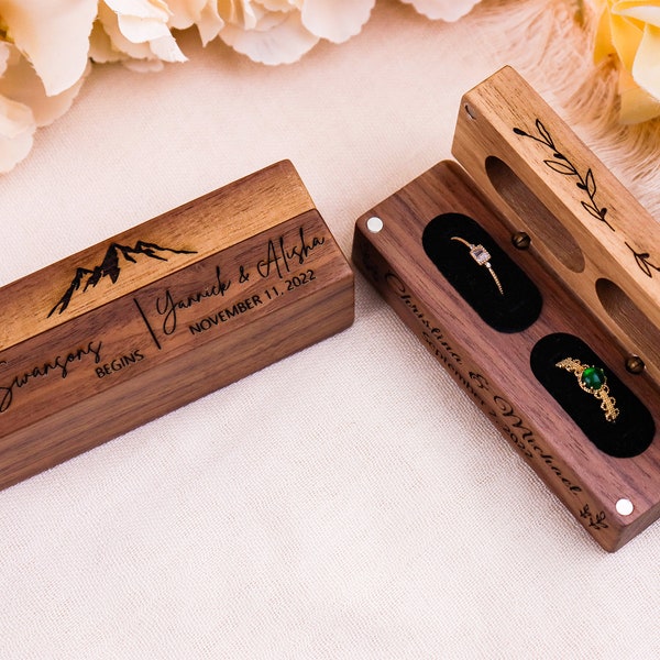 Personalized Wedding Ring Box, Engraved Walnut Engagement Proposal Ring Box, Ring Box Proposals, Custom Rustic Ring Bearer Box, Ring Storage