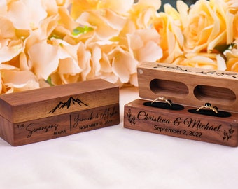 Personalized Wedding Ring Box, Engraved Walnut Engagement Proposal Ring Box, Ring Box Proposals, Custom Rustic Ring Bearer Box, Ring Storage