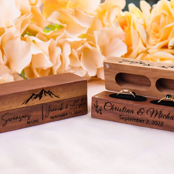 Personalized Wedding Ring Box, Engraved Walnut Engagement Proposal Ring Box, Ring Box Proposals, Custom Rustic Ring Bearer Box, Ring Storage