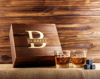 Personalized Whiskey Glass Set with Wooden Box, Groomsmen Gift, Best Man Gift, Groomsman Proposal, Boyfriend Gift, Gifts for Men