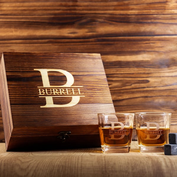 Personalized Whiskey Glass Set with Wooden Box, Groomsmen Gift, Best Man Gift, Groomsman Proposal, Boyfriend Gift, Gifts for Men