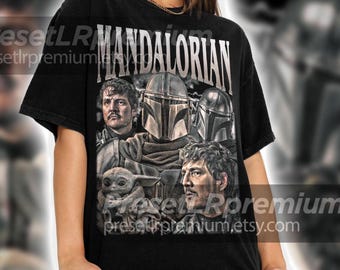 Camiseta vintage de Pedro Pascal El Mandaloriano, sudadera con estampado retro de los 90, ideal como regalo para amantes de series y películas.