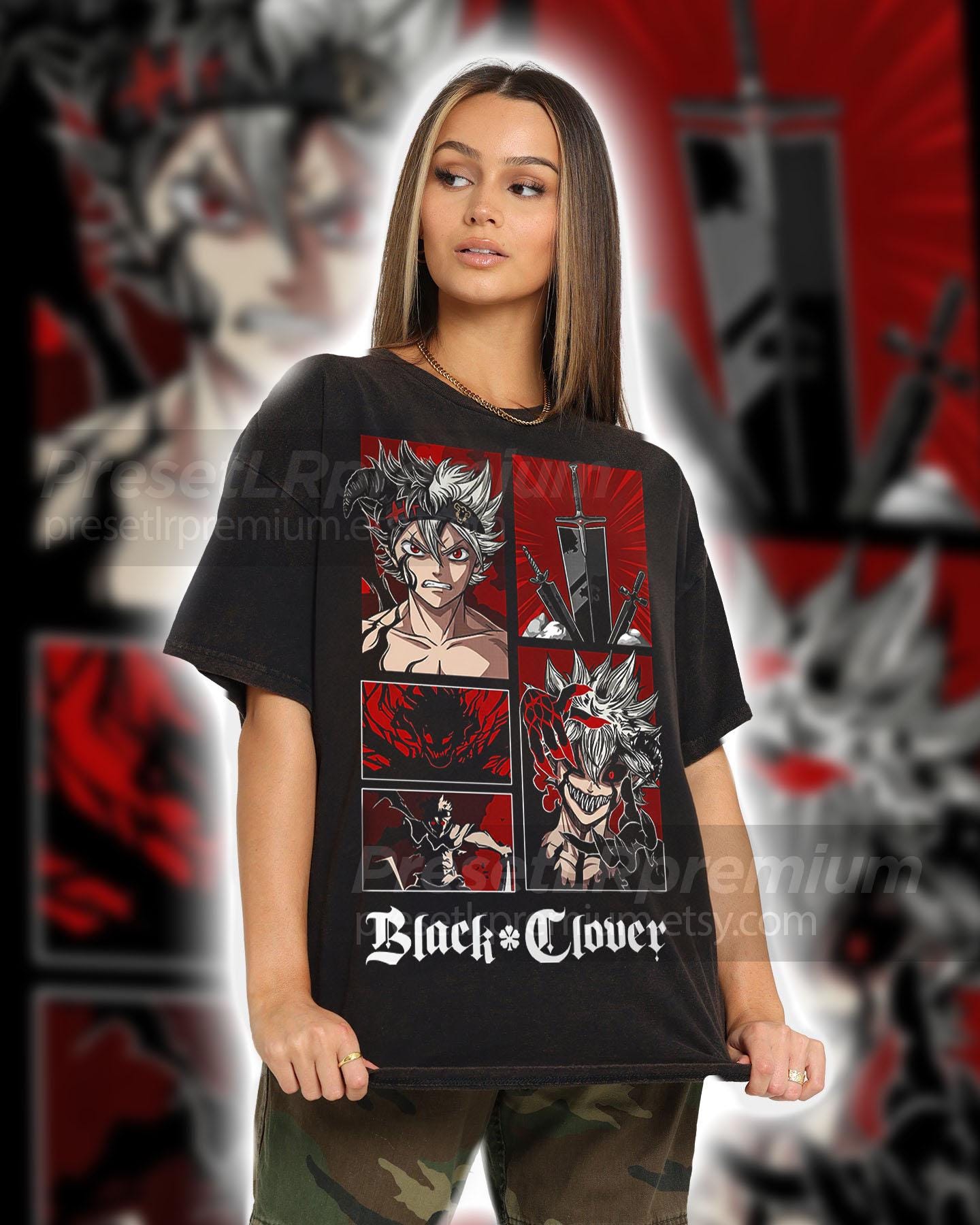 Anime Black Asta Clover T-Shirt Stampata Vintage Puro Cotone Collo O Maniche Corte Moda Harajuku Costumi di Strada Uomo E Donna Magliette Asta Cosplay Camicia Estiva-D|l