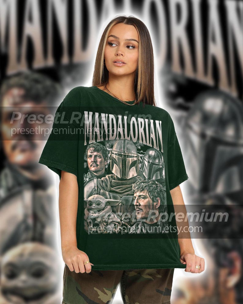 Petro Pascal Mandalorian Vintage T-Shirt, Hommage Retro 90er Jahre Grafik-Sweatshirt, Ideales Geschenk für TV-Serien und Filme Enthusiasts ID Forest Green