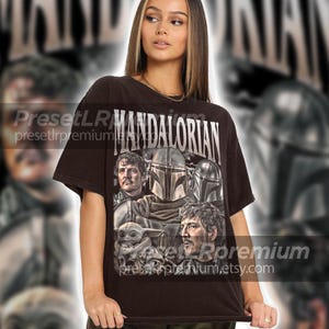 Petro Pascal Mandalorian Vintage T-Shirt, Hommage Retro 90er Jahre Grafik-Sweatshirt, Ideales Geschenk für TV-Serien und Filme Enthusiasts ID Dark Chocolate