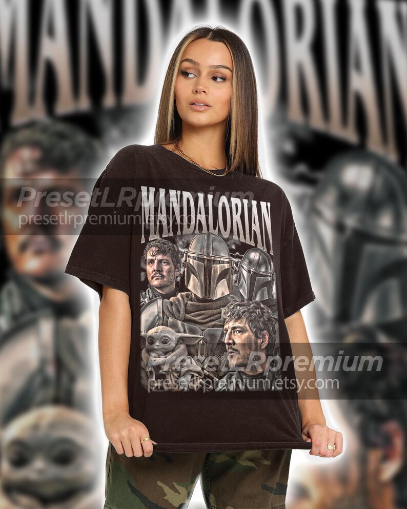 Petro Pascal Mandalorian Vintage T-Shirt, Hommage Retro 90er Jahre Grafik-Sweatshirt, Ideales Geschenk für TV-Serien und Filme Enthusiasts ID Dark Chocolate