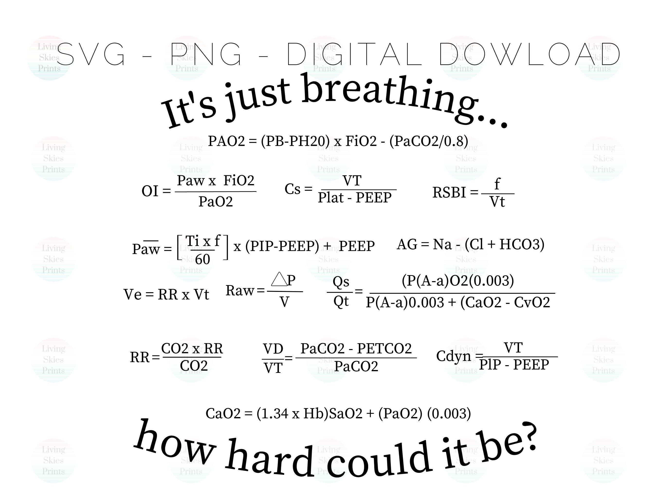 Respiratory Therapy Formulas, Respiratory Therapist SVG, RT SVG Etsy