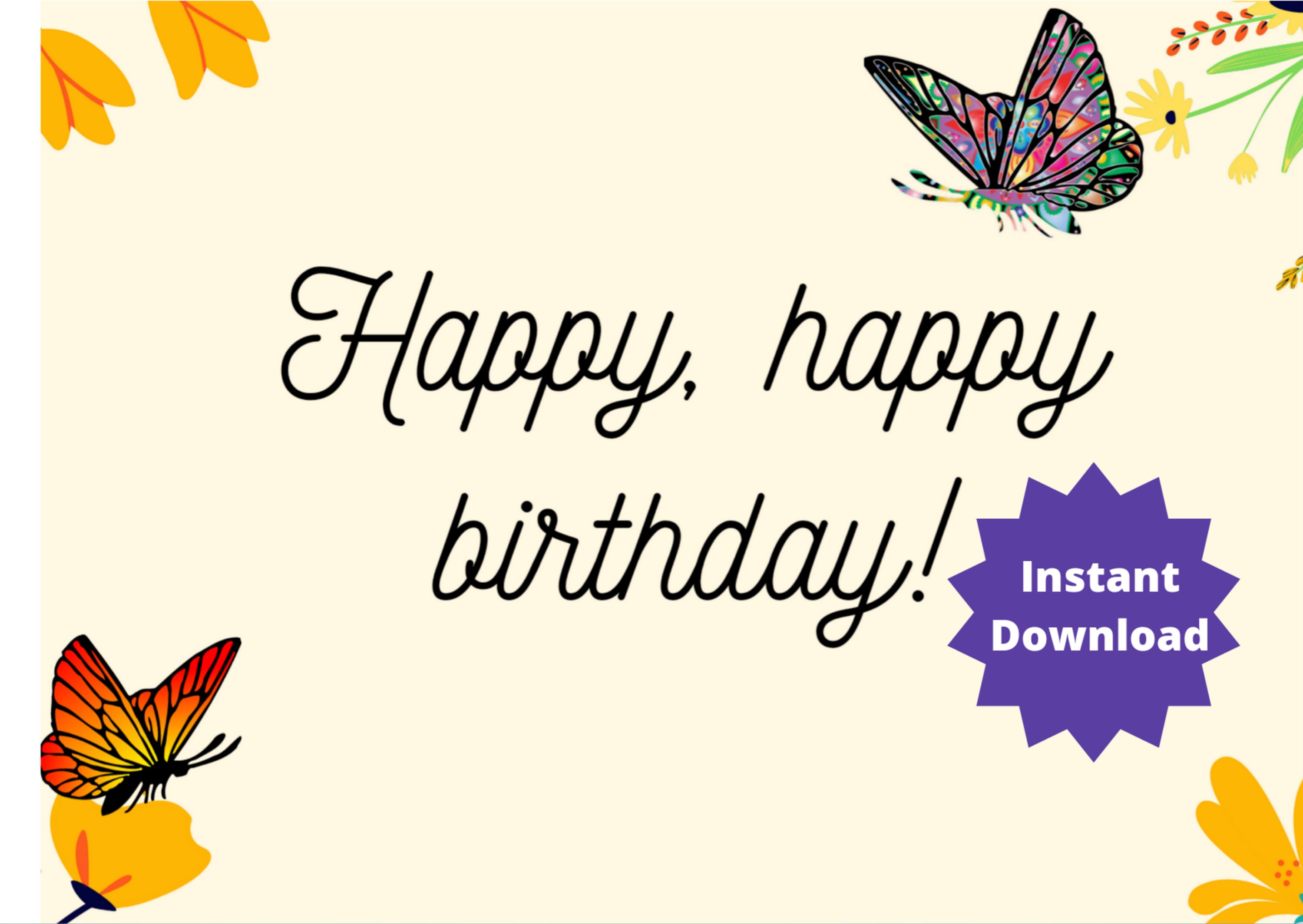 Printable Happy Birthday Butterfly Card. - Etsy