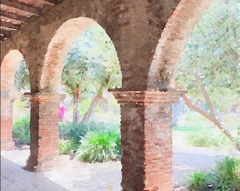San Juan Capistrano "California Mission Arch"  California by CastleWatercolors