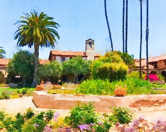 California,  "San Juan Capistrano Mission" California by CastleWatercolors