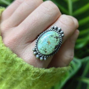 Sonoran Gold Turquoise Ring Size 7.5 by Navajo silversmith M Spencer