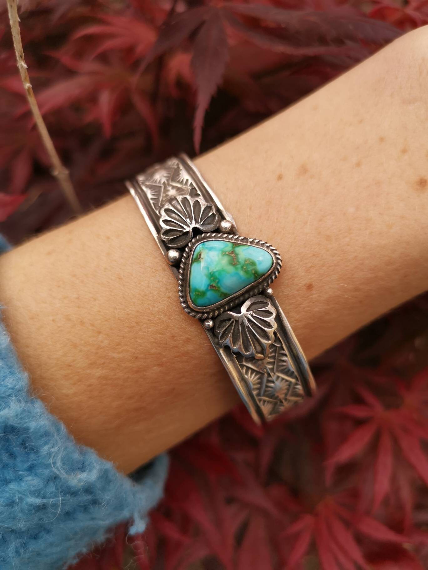 Native American Sonoran Gold Sterling Silver Turquoise Cuff by - Etsy
