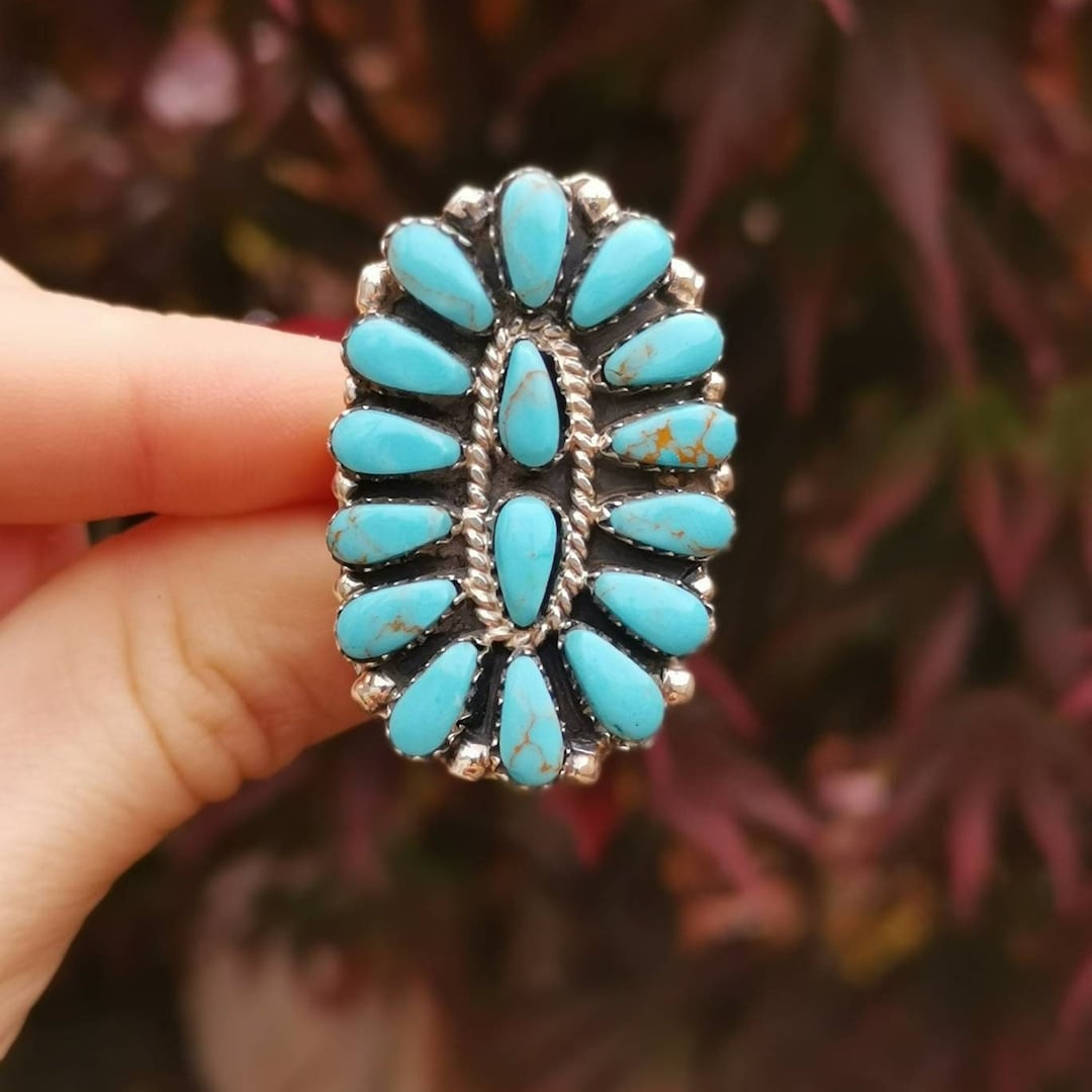 Navajo Turquoise Cluster Ring | Native American Ring Size 7/9 - Etsy ...