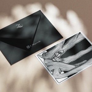 Tirage d'art format A6 - Choix parmi 23 illustrations - Décoration murale ou cartes sur papier satiné - A3, 29,7x42 - Noir et doré