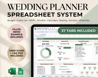 Wedding Planner Spreadsheet for Excel and Google Sheets | 37 Tabs | Instant Download