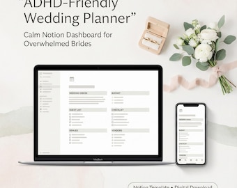 ADHD-Friendly Wedding Planner Notion Template • Calm Wedding Planning Dashboard for Overwhelmed Brides • Digital Download