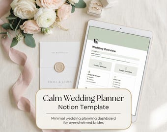 Calm Wedding Planner Notion Template • Minimal Wedding Planning Dashboard for Overwhelmed Brides