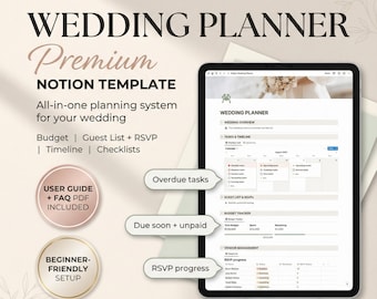 Wedding Planner Notion Template, Dashboard Timeline Budget Guest RSVP Checklist, Instant Download