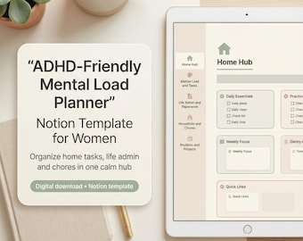 ADHD-Friendly Mental Load Planner Notion Template for Women | Calm Home and Life Admin Hub