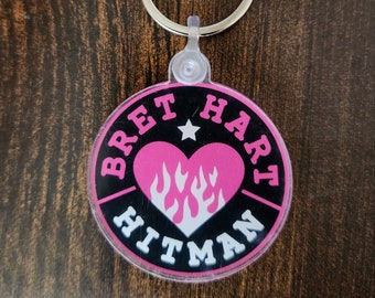 Bret Hart "Circular Flaming Heart", Vinyl Acrylic Keychain