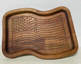 Catch-all tray, Wavy Flag Wooden valet tray, Father's day Gift