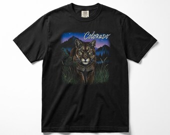 Vintage 90s Mountain Lion T-Shirt, Colorado Cougar Graphic Tee, Rocky Mountain Wildlife Shirt, Comfort Colors, Gift for Nature Lover