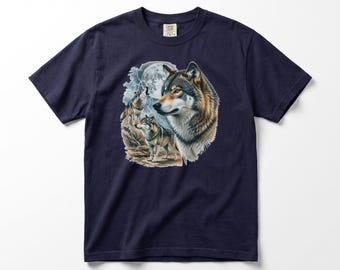 Vintage 90s Wolf T-Shirt, Wolf Pack Full Moon Graphic Tee, Lightning Storm Wolves Shirt, Comfort Colors, Gift for Wolf Lover