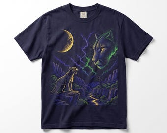 Spirits in the Night Mountain Lion Comfort Colors Tee, Vintage 90s Cougar Aurora