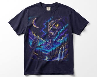 Spirits in the Night Owl Comfort Colors Tee, Vintage 90s Crescent Moon Aurora