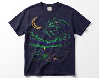 Spirits in the Night Frog Comfort Colors Tee, Vintage 90s Swamp Moon Wildlife