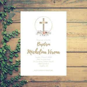 5x7 Floral Baptism Invitation Template, Instant Digital Download, Canva, Announcement, Christening,Printable, Christian, Catholic, Download,